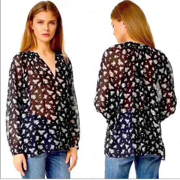 Vince Calico Floral Silk Blouse Size L - Picture 1 of 10